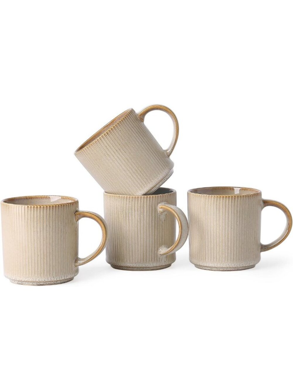 Rustic Ceramic Coffee Mugs Set of 4 - 16oz Stylish Cups with Handles for Home
